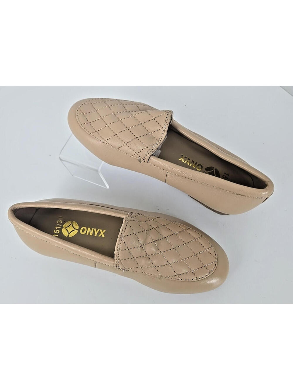 Onyx Girl Tan Quilted Leather Loafer Flat Shoes Neutral Comfort Size 11/30